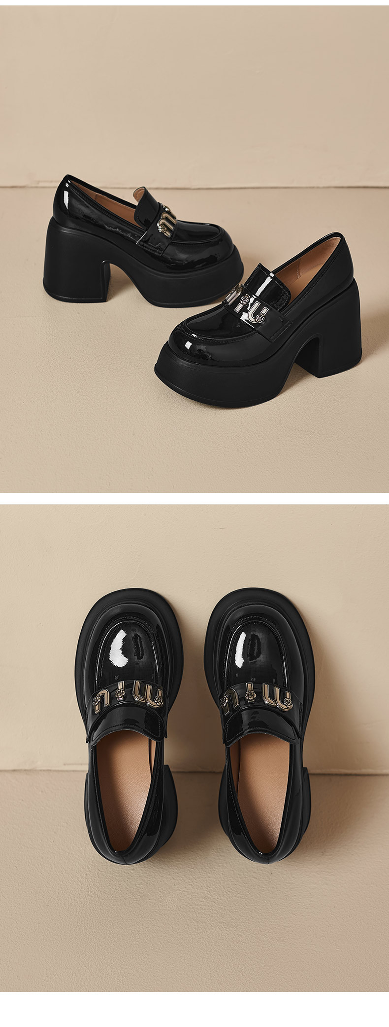 Giày loafer nữ cao gót đế xuồng phong cách Anh quốc, mũi nhọn, chất liệu sơn bóng, gót 6 cm — màu đen, màu trắng ngà chi tiết 13