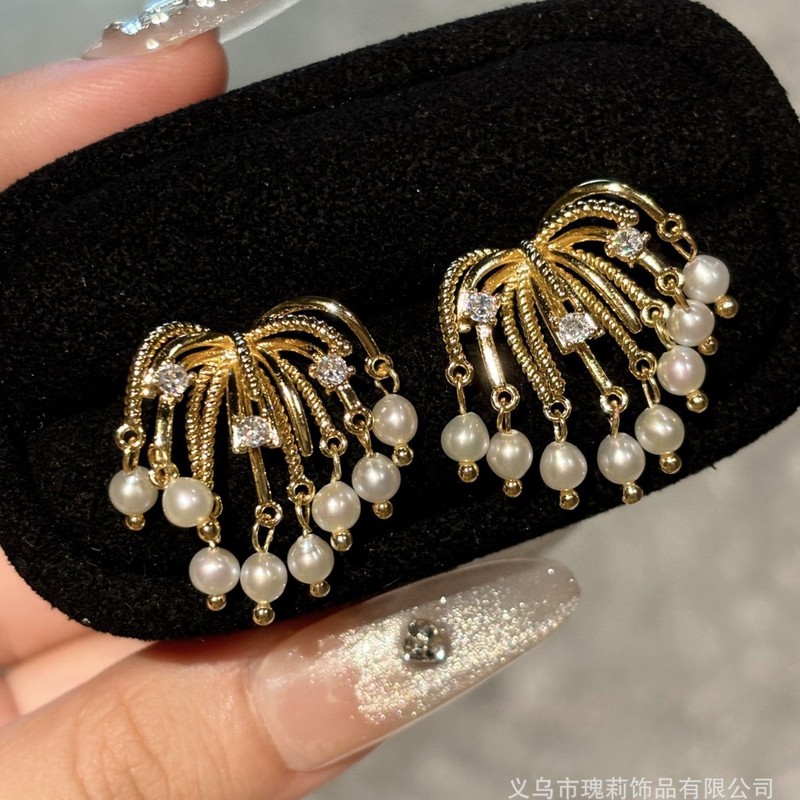 韩系小众设计烟火流苏天然珍珠耳环s925银针高级感新款爆款耳饰女|undefined