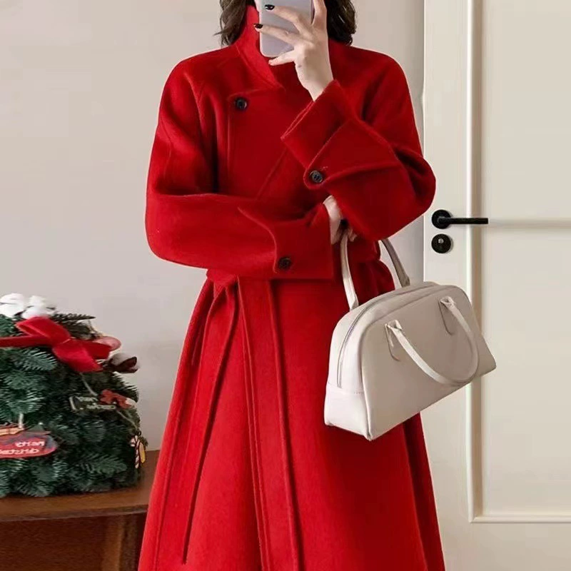 Популярное онлайн-2023 Новое двустороннее шерстяное пальто, Длинное свободное повседневное шерстяное пальто в Корейском стиле в наличии