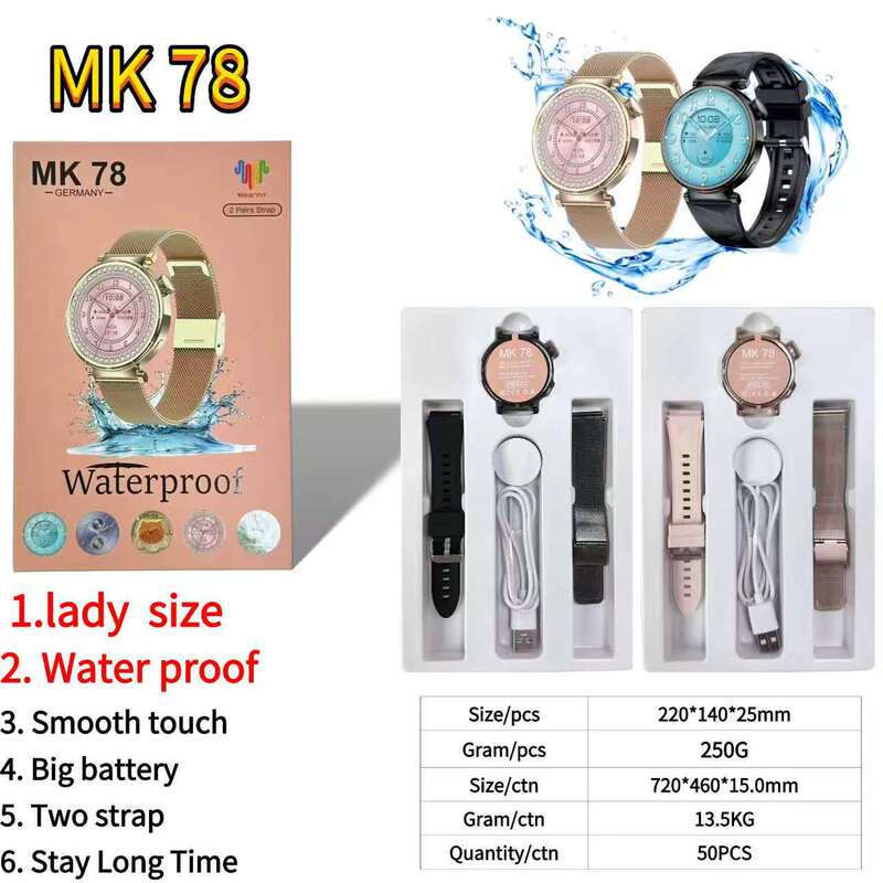 Cross-border bestseller private model MK78 smartwatch with Bluetooth calling, round screen, waterproof, smooth touch, dual straps, wireless charging Cross-border bestseller private model MK78 smartwatch with Bluetooth calling, round screen, waterproof, smooth touch, dual straps, wireless charging