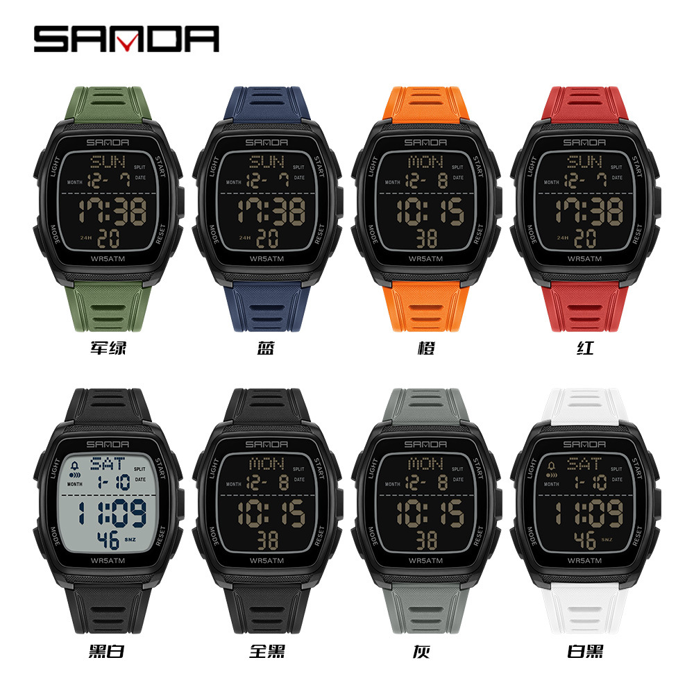 Sanda comercio exterior reloj de estudiantes de barril de vino dos lugares cuenta regresiva reloj deportivo impermeable gran esfera de una sola pantalla reloj electrónico hombre