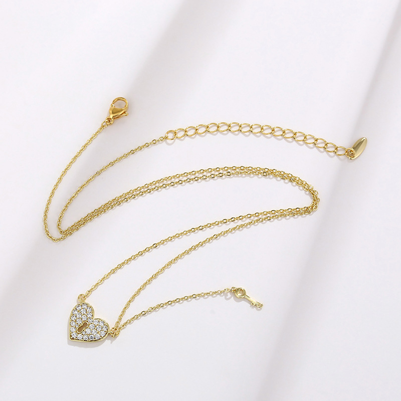 Xupe joyería amor corazón cerradura aleación con incrustaciones de circonio dulce personalidad cadena clavícula nicho temperamento clave Collar para las mujeres