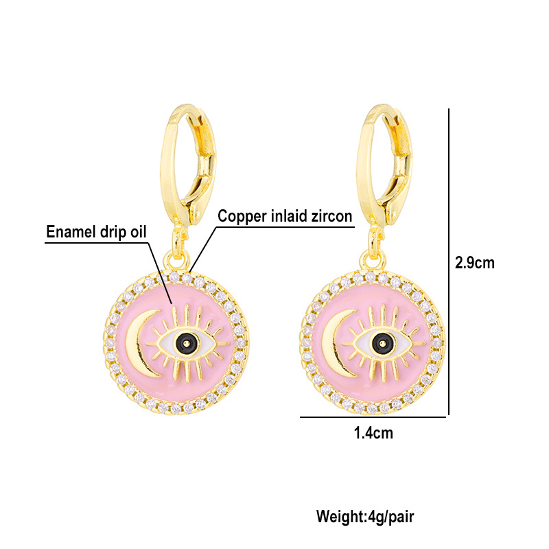 Fashion Inlaid Zircon Female Copper Plating 18k Real Gold Dripping Oil Evil Eyes Earrings display picture 1