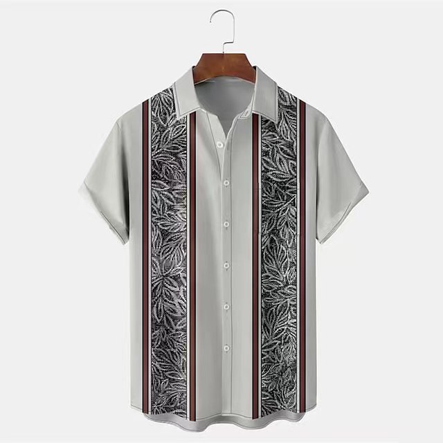 Cross-Border E-Commerce Summer Men's Short-Sleeved Hawaiian Shirt Fashionable Stripesd Pattern 3D Digital Printing Lapel Cardigan