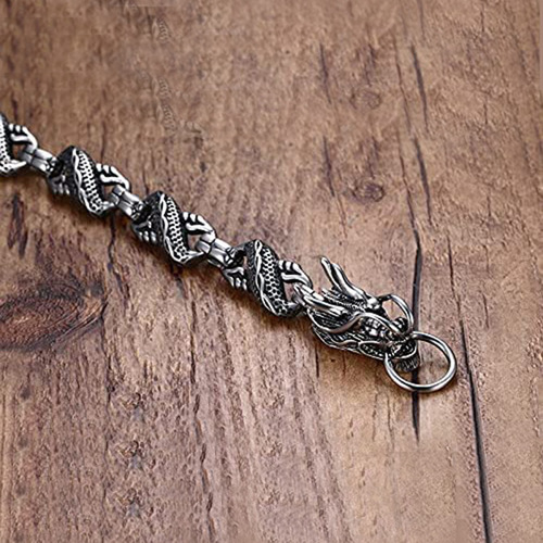 Long Rui: New Cross-Border European & American Style Fashionable Antique Silver Dragon Bite Tail Bracelet with Dragon Scale Design – Men's Jewelry Wholesale