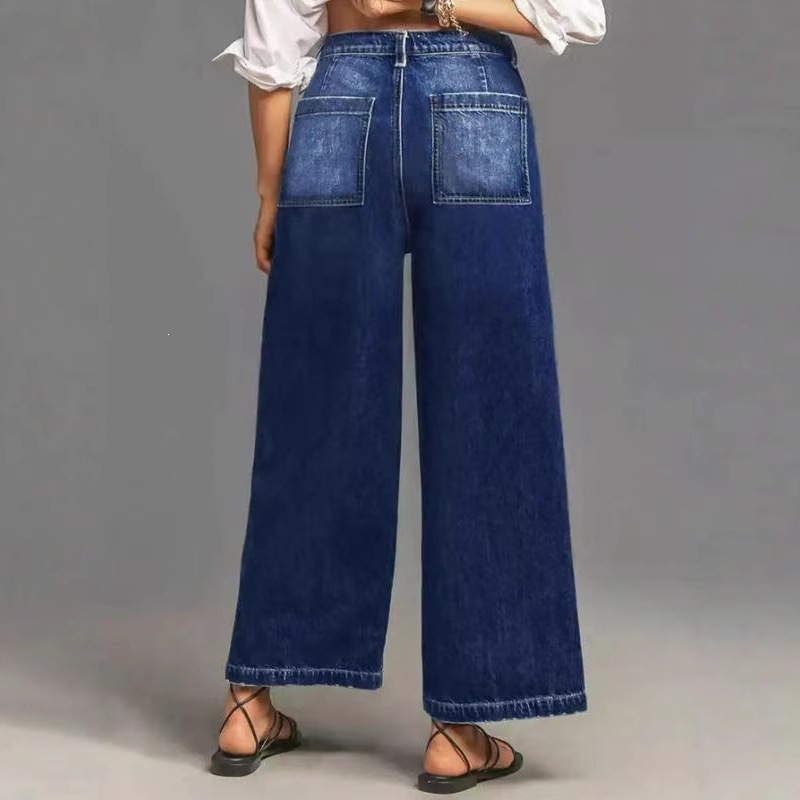 Jeans de Pierna Ancha para Mujer de Mezclilla de Algodón, Cintura Media y Corte Relajado