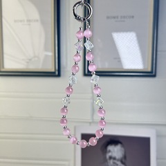 貓眼石手機鏈短款手腕款手工串珠清透質感ins簡約風手機鏈條