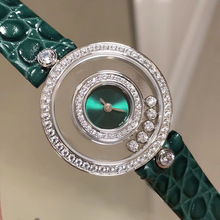 快乐钻新增绿表盘蓝宝石镜面镂空透明腕表女生进口石英机芯手表