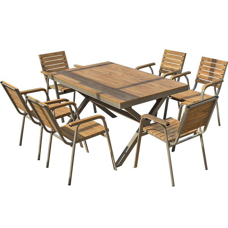 Plástico al aire libre mesa de madera y silla patio al aire libre simple Villa al aire libre jardín ocio balcón cafetería famosa celebridad de Internet