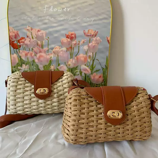 New Pillow Bag Paper Rope Woven Straw Woven Bag Women's Bag Handmade Woven Bag Shoulder Crossbody Mori Beach Bag