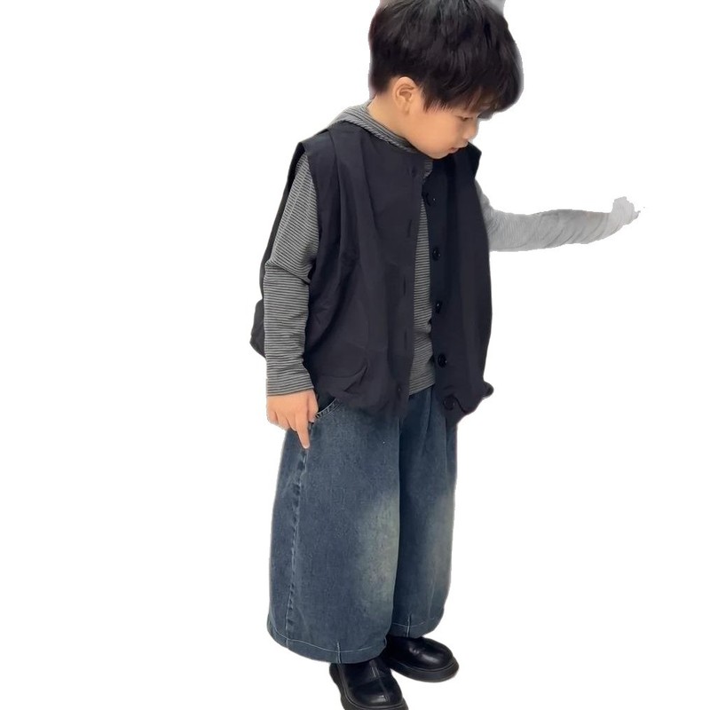 男童春秋款套装2025新款时髦男女童连帽卫衣痞帅宝宝马甲三件套潮|undefined