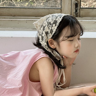 Children's Headscarf French Style Outing Photo Lace Flower Hat Girl Triangle Scarf Headband Cute Little Girl Outing