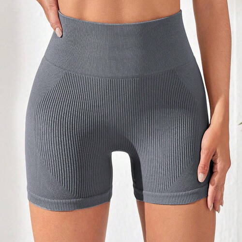 Women's Yoga Shorts, European and American Style, High-Elasticity Fitness, High-Waisted Ribbed Glute-Lifting Leggings, Shaping Yoga Pants, Cross-Border