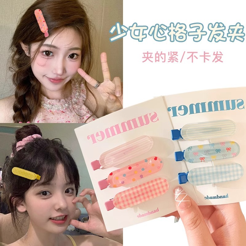 Coreano dulce gelatina flor triturada ondulación puntuación cuadricada clips para el cabello de los niños adorables sin marcas laterales clips para el cabello