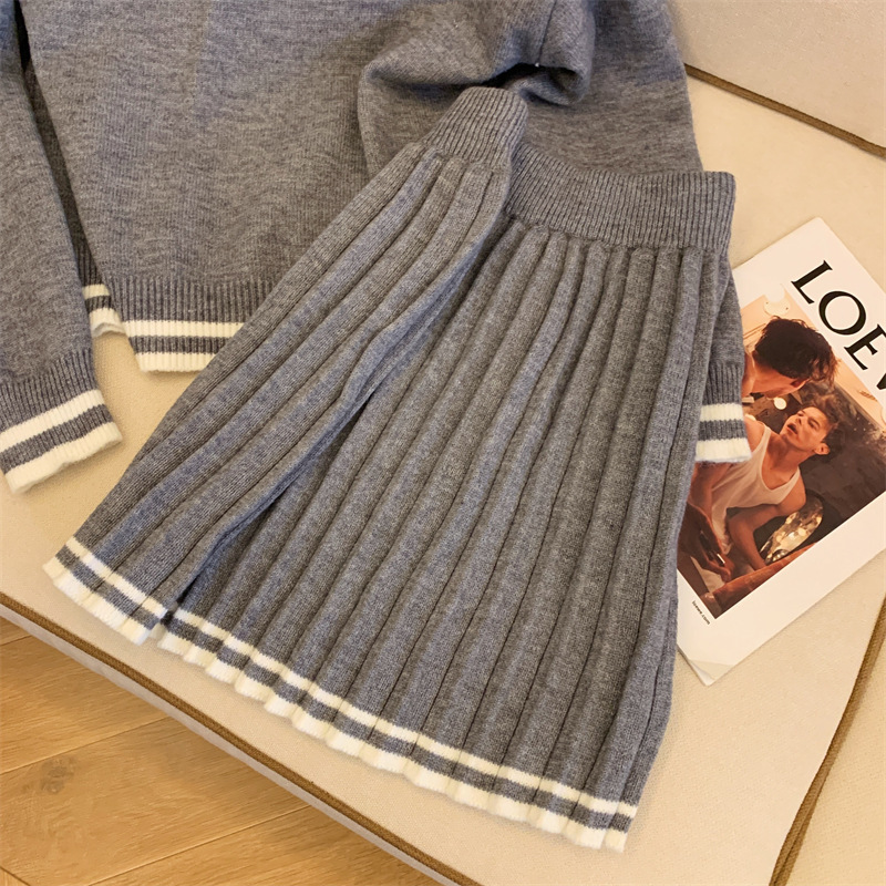 秋には学院風polo襟ニットセーターのスカートのセットを着て、早秋の新しい女装を着ています|undefined