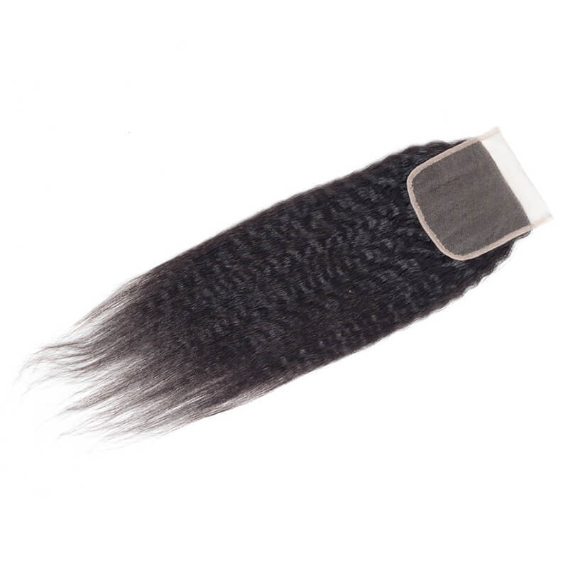 Venta al por mayor de fábrica 4x4 Cierre recto rizado pelo humano real encaje pelo bloque peluca