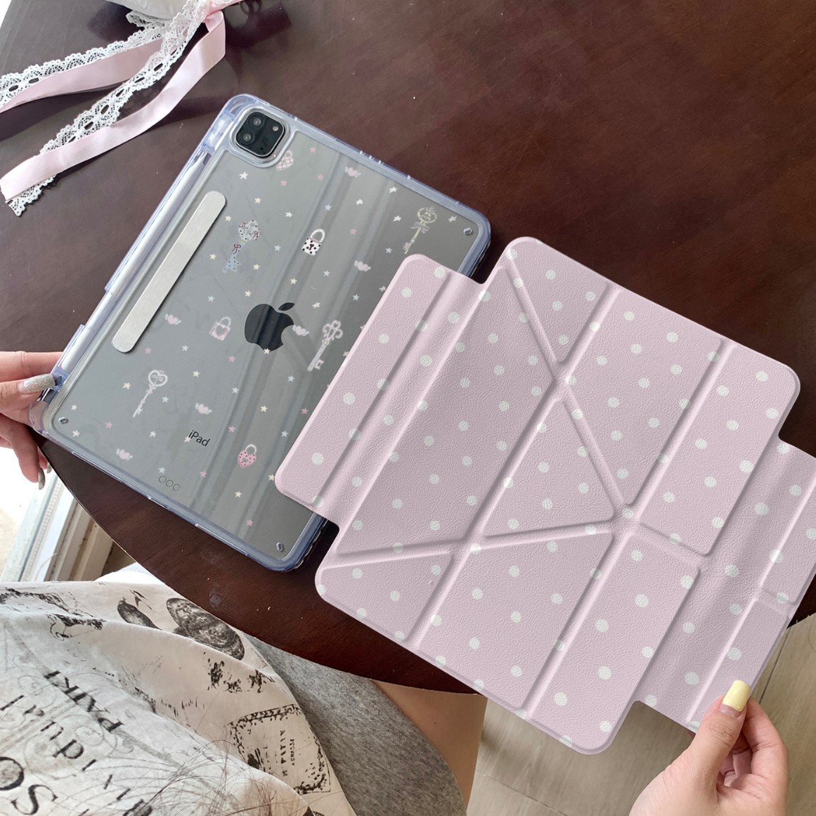 Korean-Style Key Case Suitable for iPad Air Tablet Protective Cover Pro Side Suction Detachable Mini 6Y Fold 10Th Polka Dot 13inch