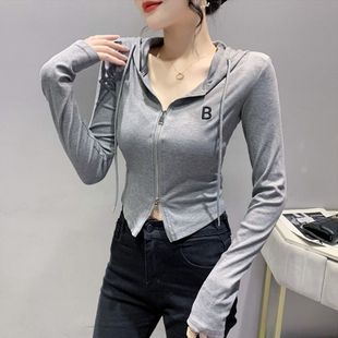 Autumn Clothing Chic 2024 Hooded Sweater Women's Spring and Autumn Drawstring Hoodie T-shirt Long Sleeve Cardigan Short Top Coat Trendy