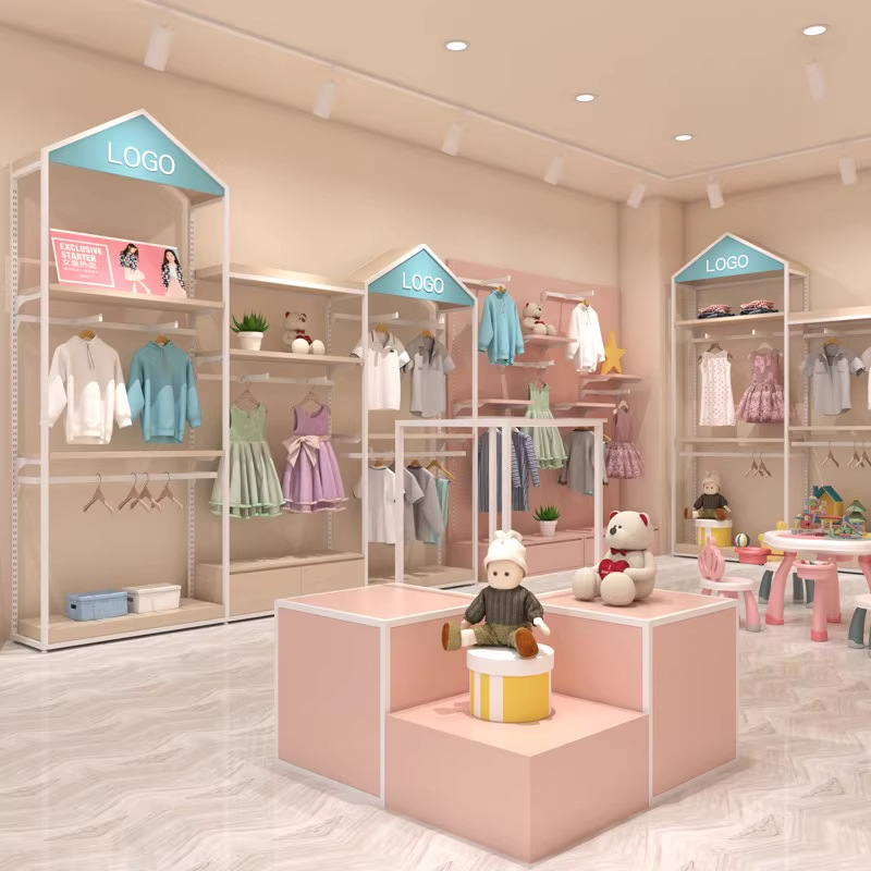 Tienda de ropa infantil estante de exhibición estante de exhibición estante de ropa infantil estante de exhibición especial para tiendas de madres y bebés de hierro forjado exhibición colgante de ropa