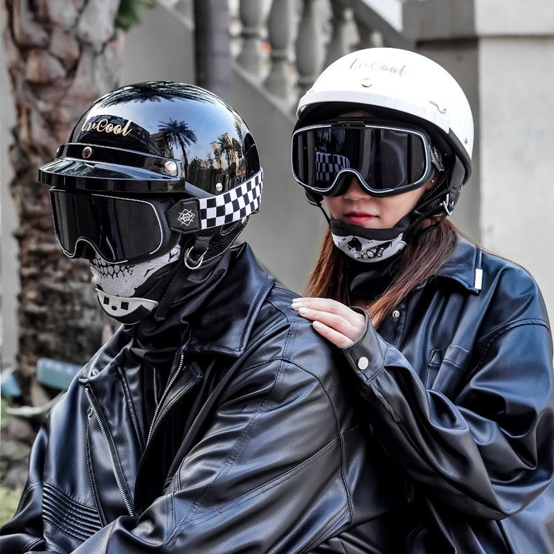 Cascos Retro para Parejas, Cascos Medios para Bicicleta Eléctrica, Cascos para Motociclistas, Cascos Ligeros de Protección para Scooter de Verano