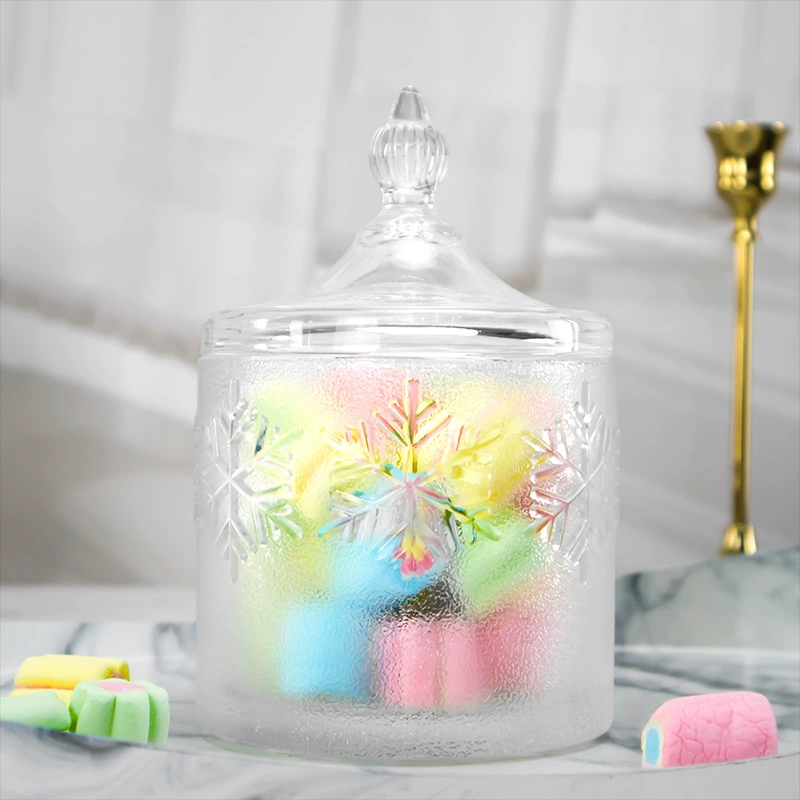 Новая доступная роскошная ретро-европейская стеклянная коробка для конфет с кристаллами в виде снежинок, алмазным узором и крышкой, свадебный декор