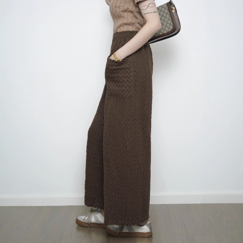 High-Waisted Slimming Magic Pants Autumn and Winter New Retro Thickened Handmade Pleated Woolen Pants Women's Loose Casual Straight Wide-Leg Pants