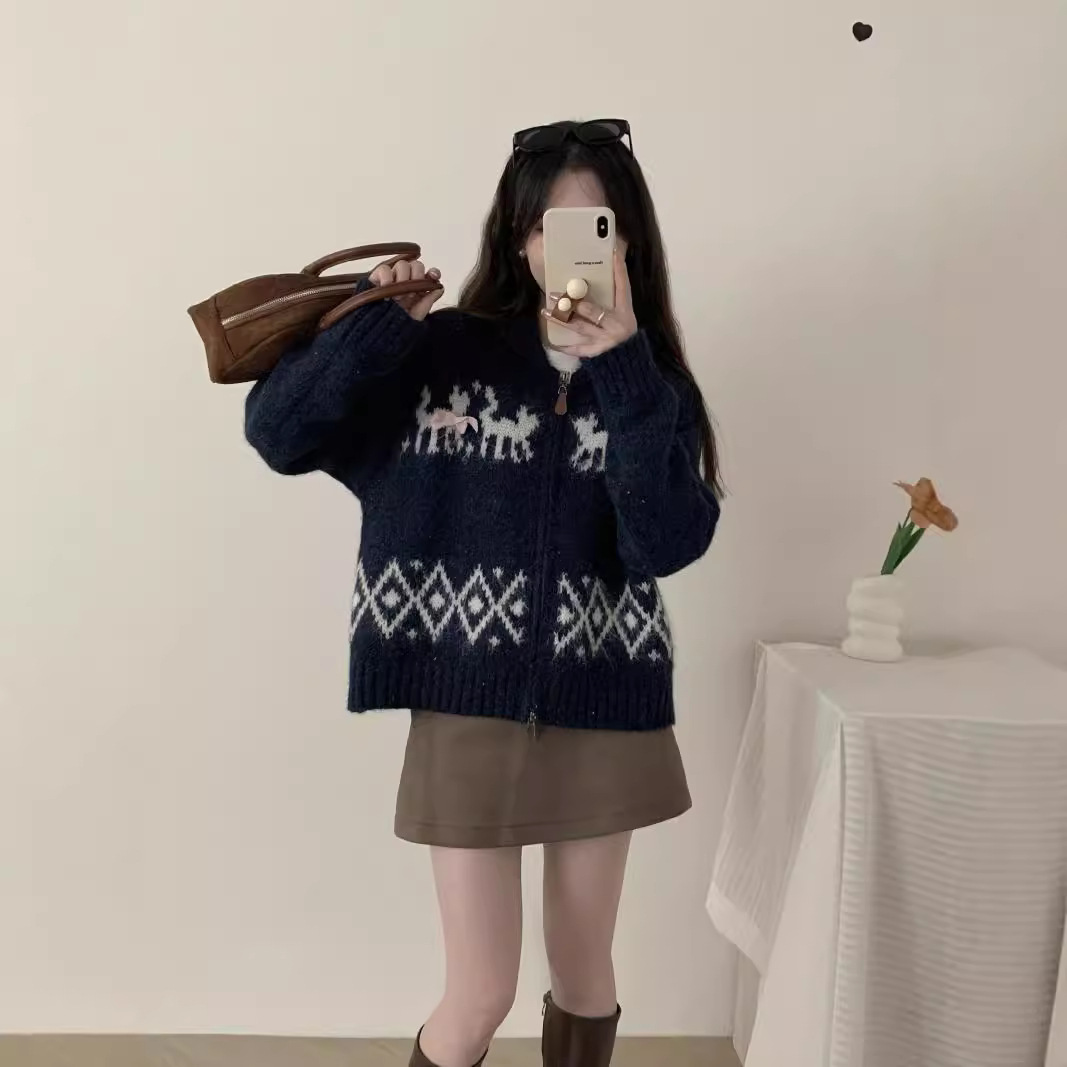 24 invierno Puyuan otoño invierno Jacquard con solapa suéter coreano retro suave estilo nuevo image 4