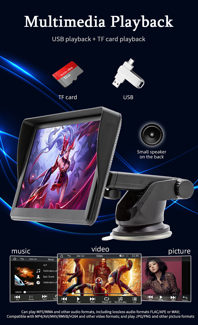 Cross-Border Export Car Smart Screen 7inch Universal Ips Portable Navigation Wireless Carplay Bluetooth Mp5 Car