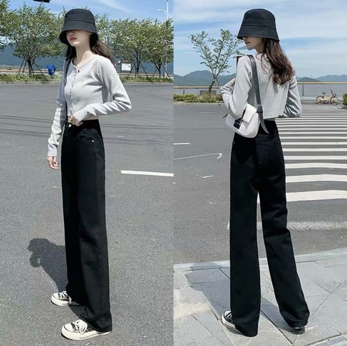 Light Color Jeans Women's Straight Leg Loose Spring and Autumn 2021 New Wide Leg High Waist Drape Floor-Mopping Straight Leg Pants for Women