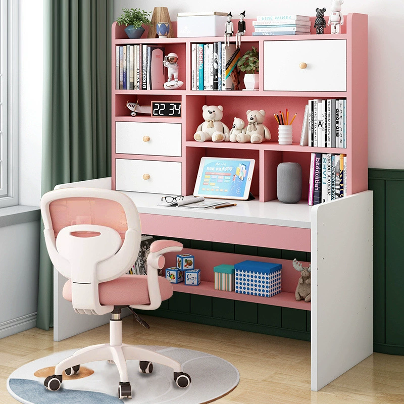 Детский письменный стол для учебы, стол для девочек и мальчиков, простой письменный стол с книжным шкафом, встроенный компьютерный стол и стул для спальни, комплект поставщика