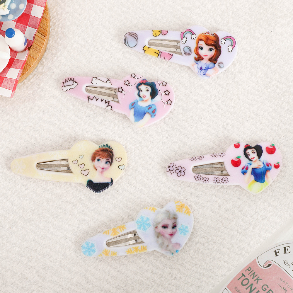 Girls' Cartoon Bb Clip Side Hairpin Printed Hairpin Girl Hair Accessories Snow White Elsa Princess Headdress Bow
