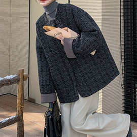 小香风粗花呢夹棉外套女冬季新款新品感宽松时尚洋气短款棉服新品