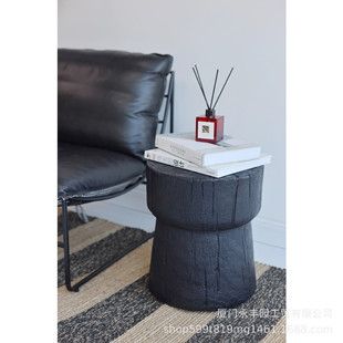 嘻物所 Nordic design art sofa living room small apartment wabi-sabi minimalist side table coffee table black imitation wood grain