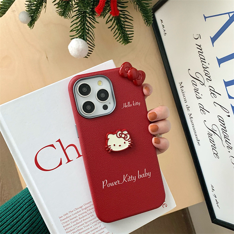 Girl ins rojo kt lazo para iPhone16 Apple 15ProMax/14 funda para teléfono 13 estéreo 15
