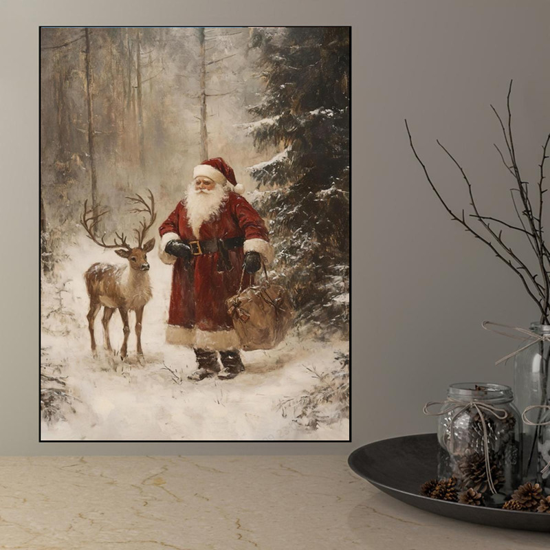Vintage Santa Claus Reindeer Canvas Art Print Frameless Wall Hanging Decoration Animal Theme Poster on Canvas Vintage Santa Claus Reindeer Canvas Art Print Frameless Wall Hanging Decoration Animal Theme Poster on Canvas