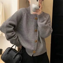 韩版立领纯色针织开衫上衣女装2025秋季新款百搭宽松休闲毛衣外套