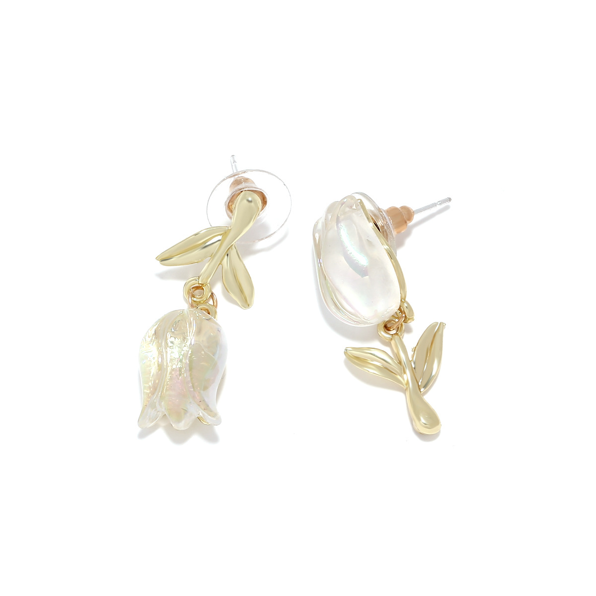 1 Pair Sweet Simple Style Flower Plating Inlay Alloy Resin Drop Earrings display picture 5