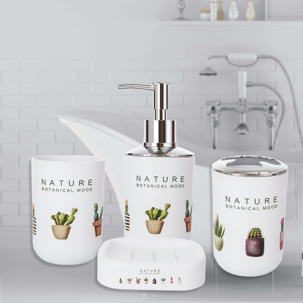 跨境塑料浴室酒店四件套洗漱用品家用创意印花卫浴用品洗漱套装|ru