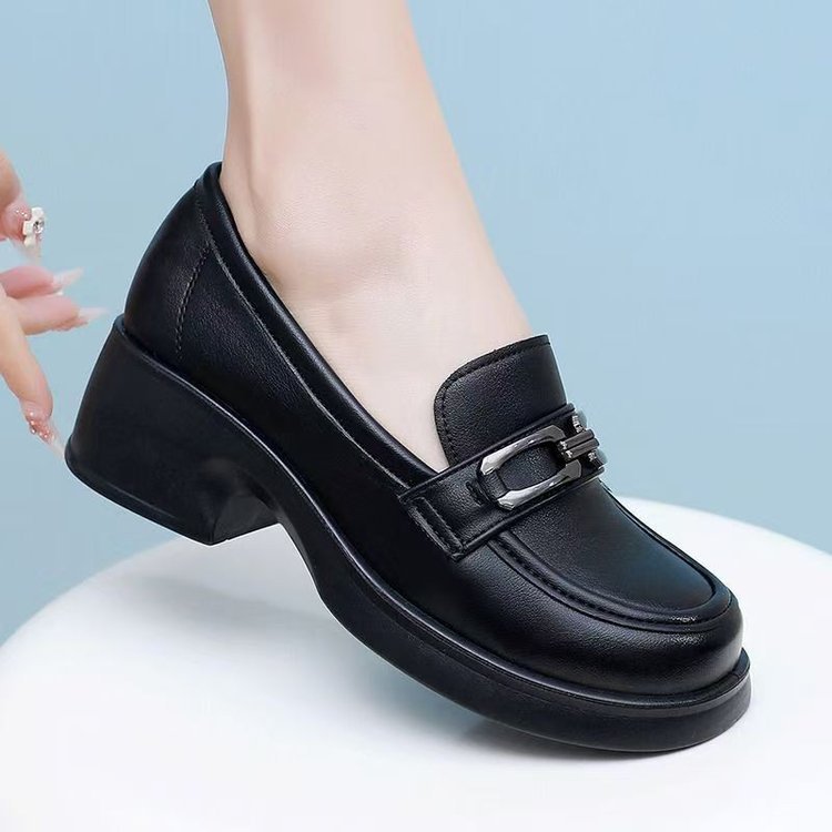 Zapatos Lofu de suela gruesa de suela blanda, zapatos de trabajo, mujeres 2024 otoño nuevos zapatos de tacón grueso, zapatos de cuero de estilo británico, un pie