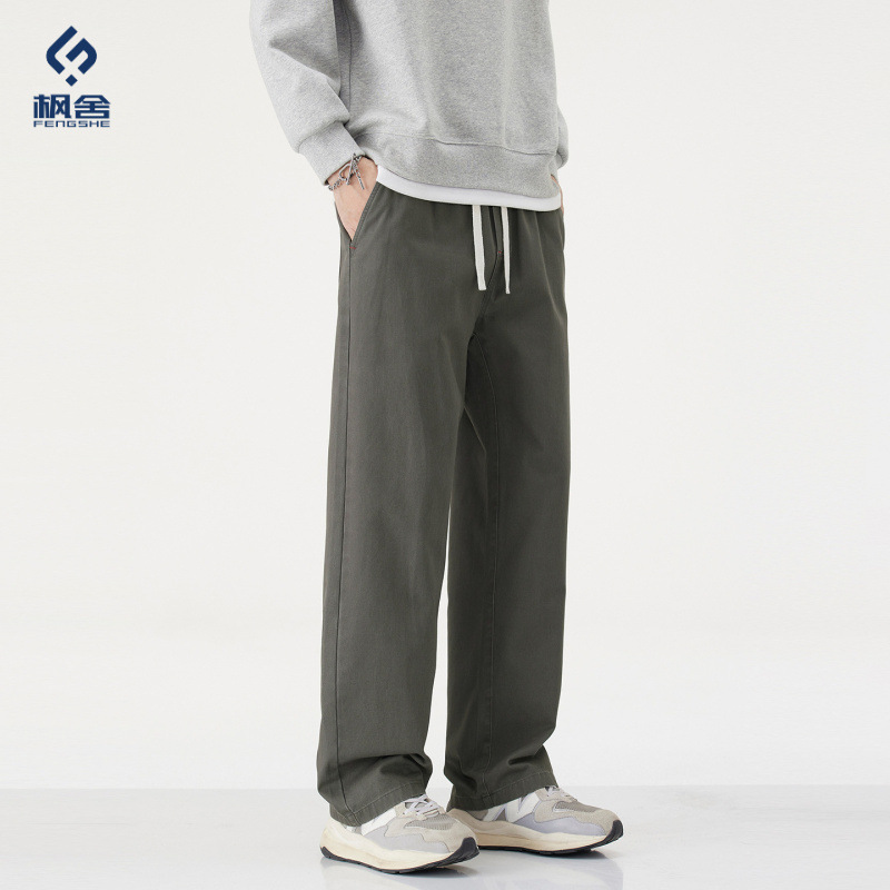 Popular Men's Clothing / 2026 Spring/Summer New High-Quality Pure Cotton Casual Pants for Men, Loose Straight-Leg Solid Color Versatile Long Pants