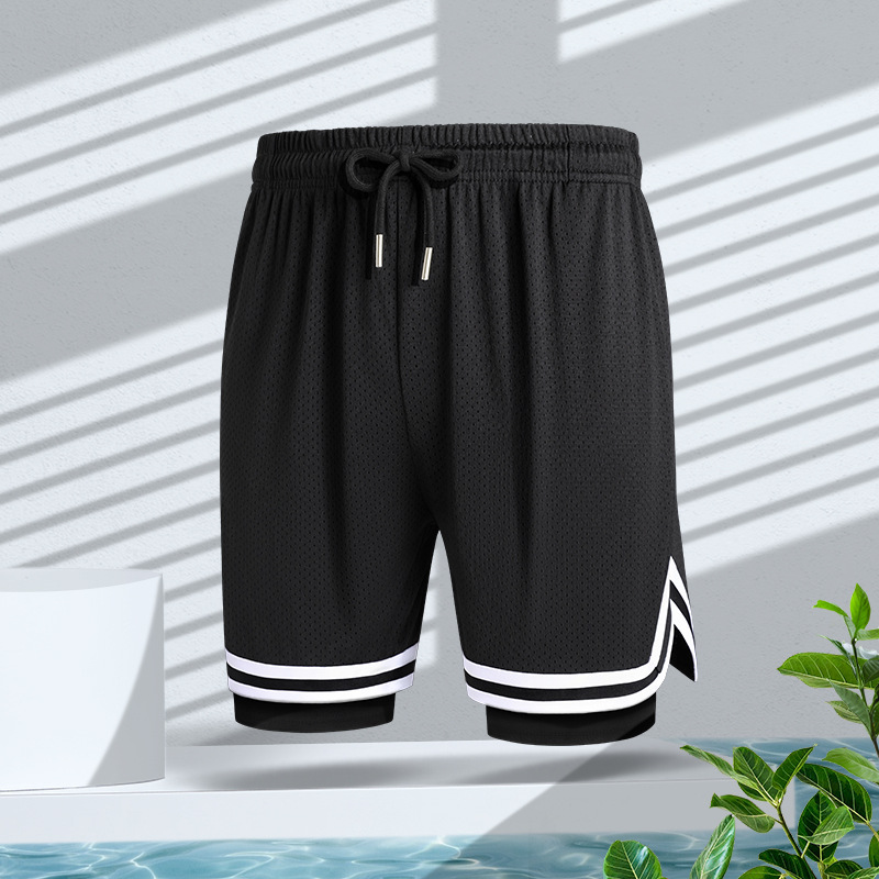 Pantalones cortos de baloncesto estadounidenses para hombres falsos dos piezas entrenamiento deportivo correr hielo secado rápido pantalones de fitness transpirables de verano