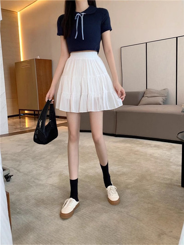 White pleated skirt for women 2025 new ins cake skirt, high waist, slimming design, niche a-line short skirt