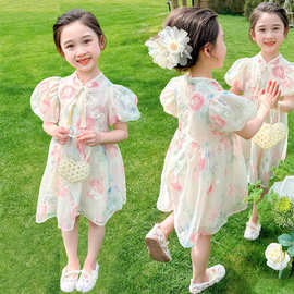 女童花仙子公主裙2024夏季新款洋气时髦儿童装女宝宝甜美公主裙潮