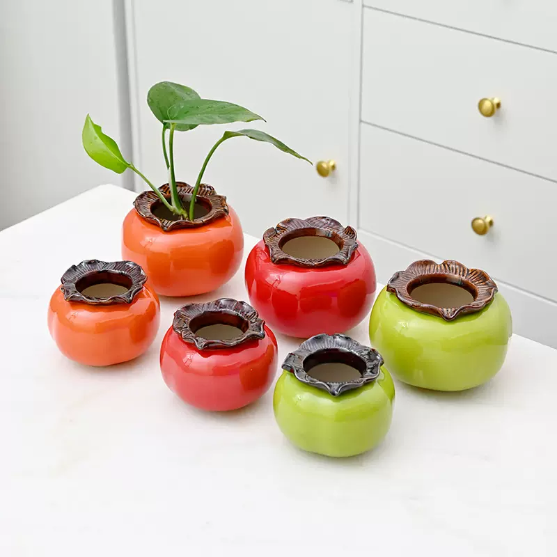 柿柿如意陶瓷仿真水果柿子茶叶罐香膏粉喜糖蜡烛容器婚庆糖果水培