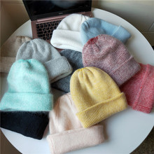 韩国东大门软绵绵白色兔毛针织毛线帽子女秋冬时尚加厚保暖套头帽