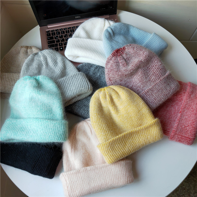 韩国东大门软绵绵白色兔毛针织毛线帽子女秋冬时尚加厚保暖套头帽