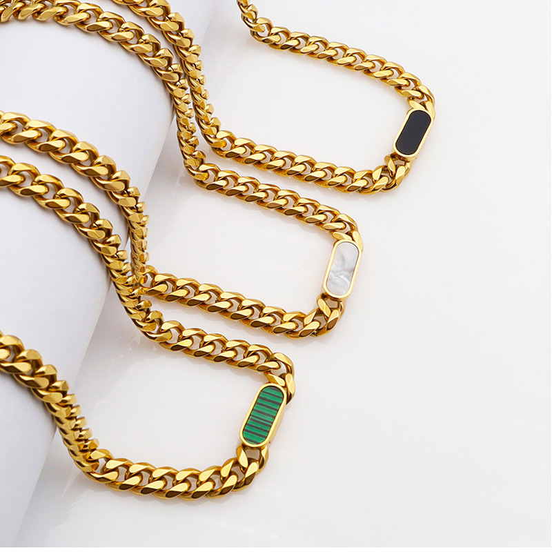 50g Weight Shell Inlay Material Casual Oval Titanium Steel Plating Inlay Shell Bracelets Necklace 1 Piece