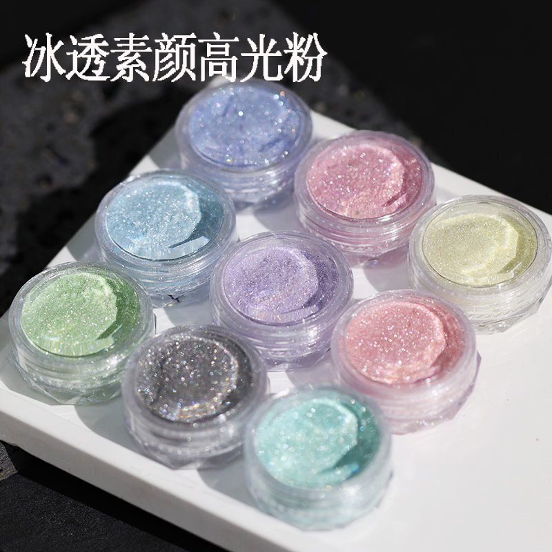 Nail art ice transparent plain high gloss powder new fairy gas fine flash drop glue flow hemp stone sparkling powder color high gloss diamond powder