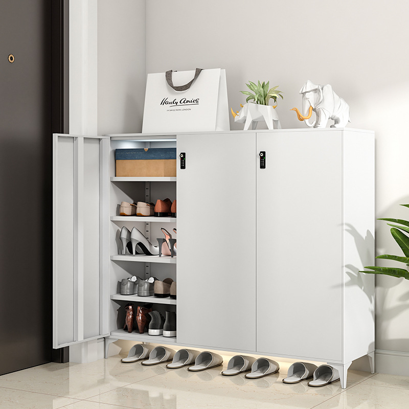 Zapatero Gabinete de acero gabinete de almacenamiento de entrada del hogar con cerradura moderno simple armario de gran capacidad interior y exterior Zapatero