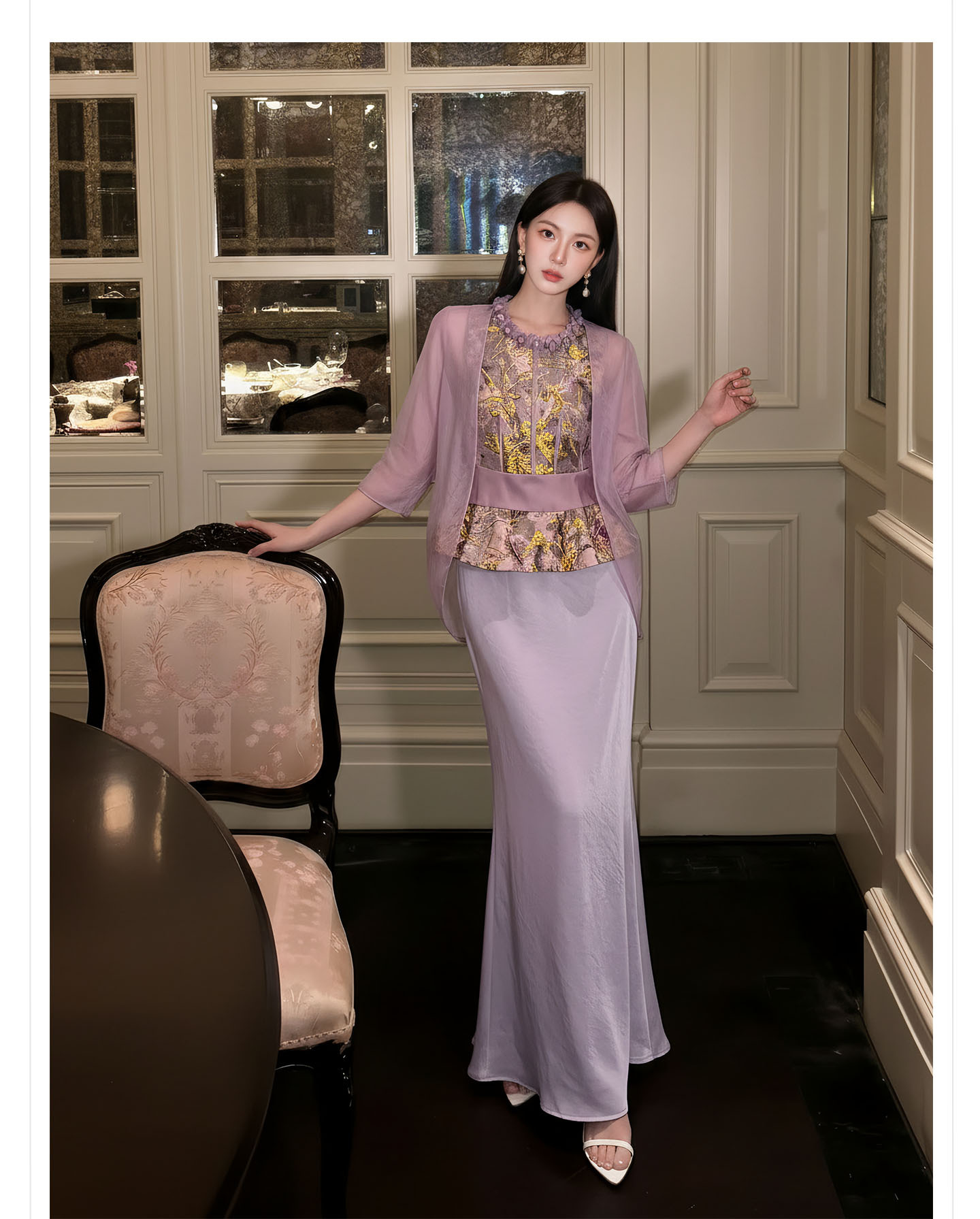Bộ set nữ quốc phong gồm áo gile hoa văn + áo khoác cardigan + chân váy trơn — Bộ ba mảnh, Trang chủ, bộ hai mảnh, áo khoác chi tiết 11